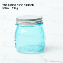 Cheapest Glass Mason Jar with Embossed Logo with Metal Lid